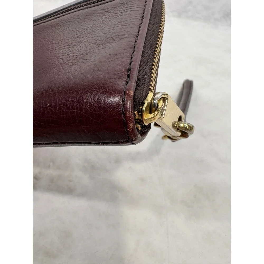 Fossil Logan Zip Around Clutch Wallet Burgundy Leather Teal Interior Wristlet